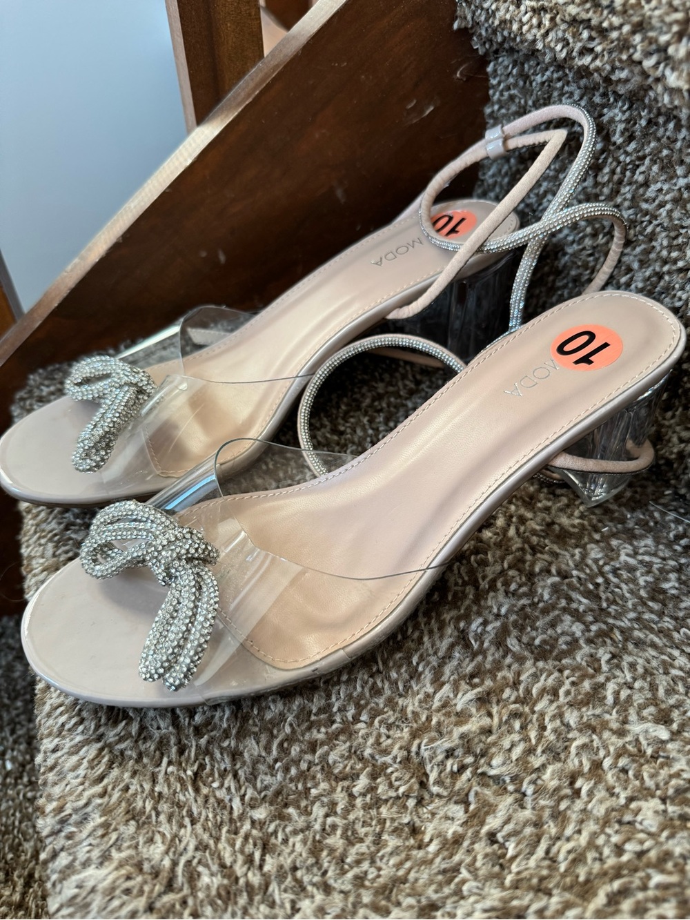 Clear Slingback Heels with Crystal Bow